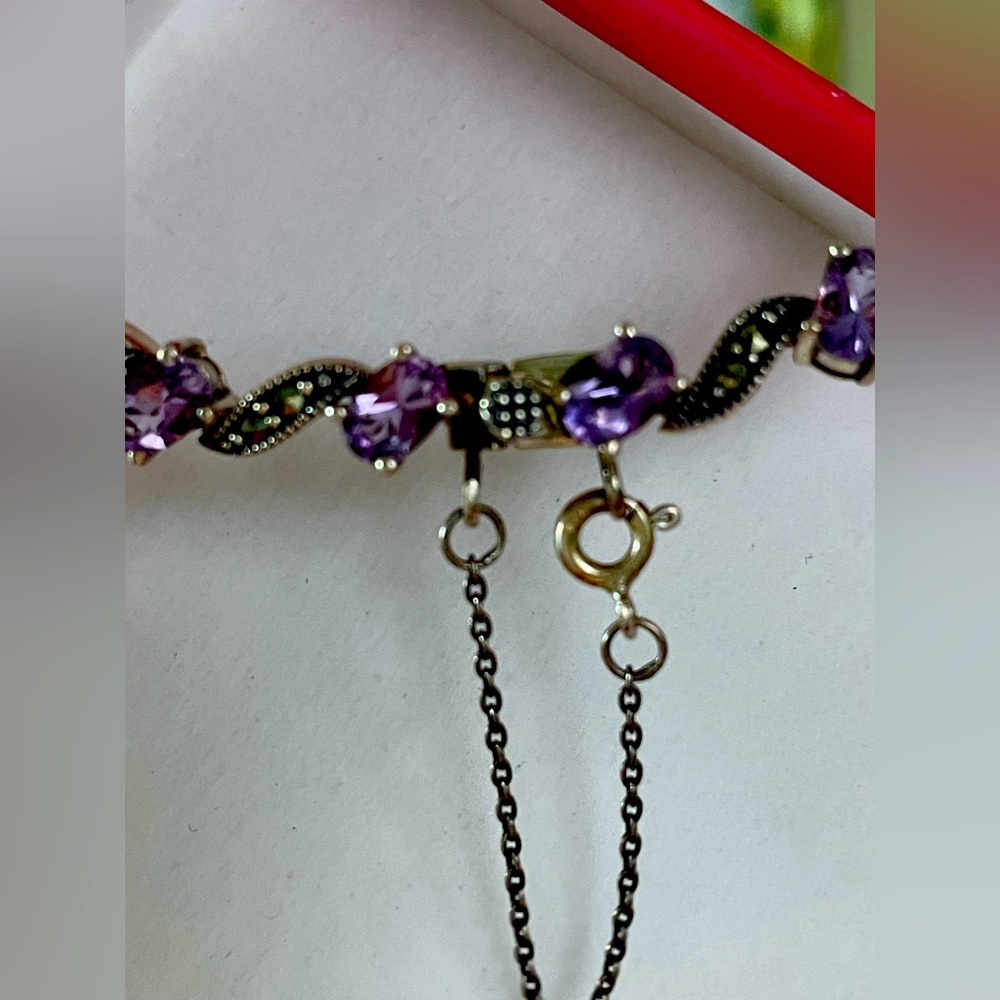 Marcasite and amethyst 925 silver bracelet 7”